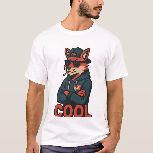日本のストリートウェアのキツネ - COOL アーバン アニメ Tシャツ (正面)