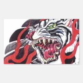 日本のタトゥーデザイン - 白虎 長方形シール