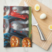 日本のチンドッグズカボチャハロウィンおもしろい キッチンタオル (四つ折り)