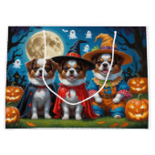 日本のチンドッグズカボチャハロウィンおもしろい ラージペーパーバッグ (正面)