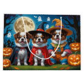 日本のチンドッグズカボチャハロウィンおもしろい ラージペーパーバッグ (裏面)