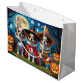 日本のチンドッグズカボチャハロウィンおもしろい ラージペーパーバッグ (裏面アングル)