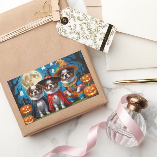 日本のチンドッグズカボチャハロウィンおもしろい 長方形シール (ギフト)