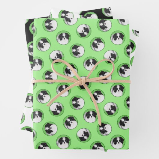 日本のチンパピーの絵を描オリジナルペットドッグアート ラッピングペーパーシート (インサイチュ)