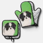 日本のチンパピーの絵を描オリジナルペットドッグアート 鍋つかみ&鍋敷きセット (正面/裏面)