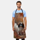 日本のチン紅葉秋インスパイア エプロン (着用した状態)