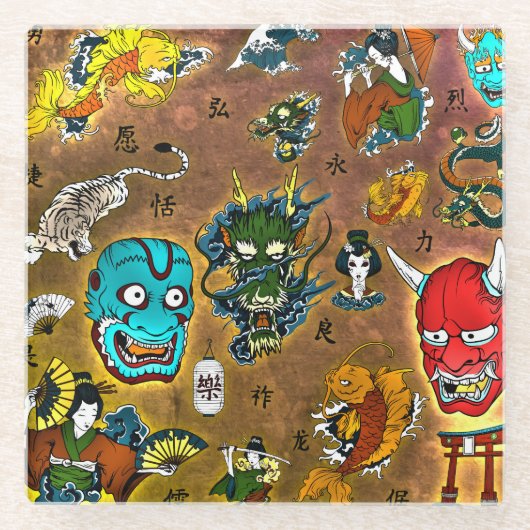 日本のテーマ ガラスコースター (正面)