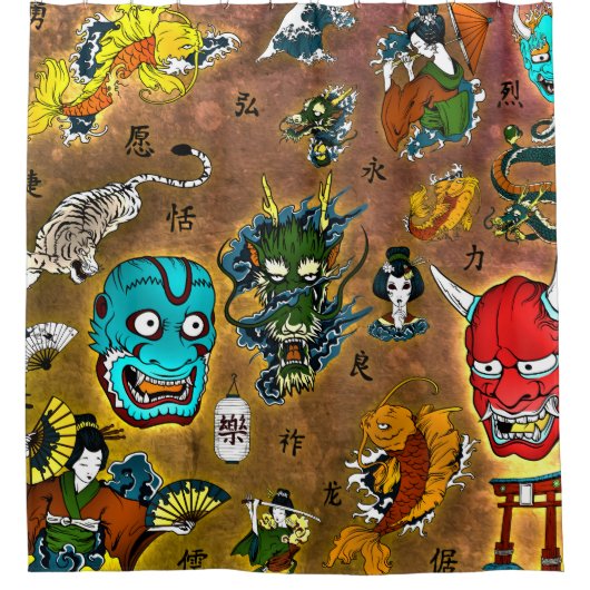 日本のテーマ シャワーカーテン (正面)