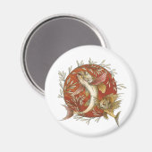 日本のトビウオと竹の葉のヴィンテージアート マグネット (正面/裏面)