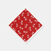 日本のトンボ模様、深い赤と白 スタンダードカクテルナプキン (角)