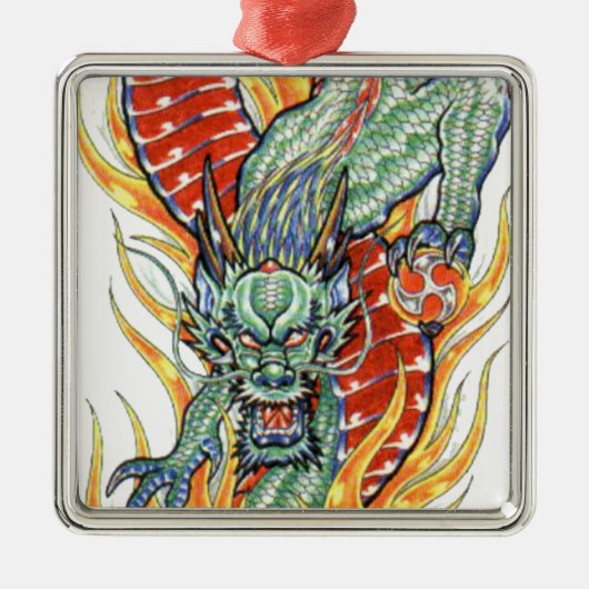 日本のドラゴンと蓮の花 メタルオーナメント (正面)