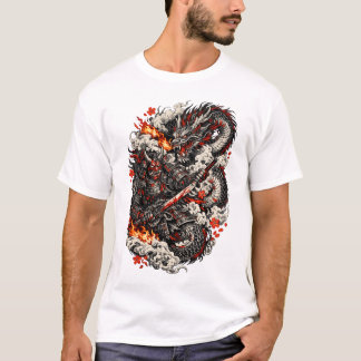 日本のドラゴン タトゥー Tシャツ | イレズミ サムライ D