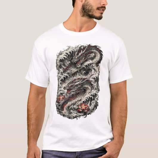 日本のドラゴン タトゥー Tシャツ | 伝統的な入れ墨 (正面)
