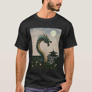 日本のドラゴン 桜の花 満月 ファンタジーA Tシャツ