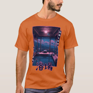 日本のバポルウェーブ銭湯サウナ レトロな懐かしさ Tシャツ