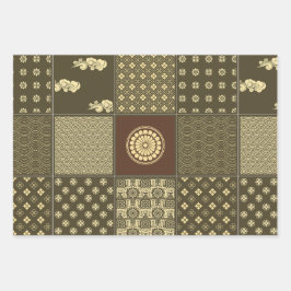 日本のパッチワークのノワールの混合 ラッピングペーパーシート