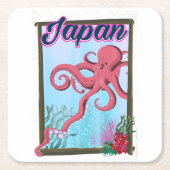 日本のビンテージ風トラベルポスター スクエアペーパーコースター (正面)