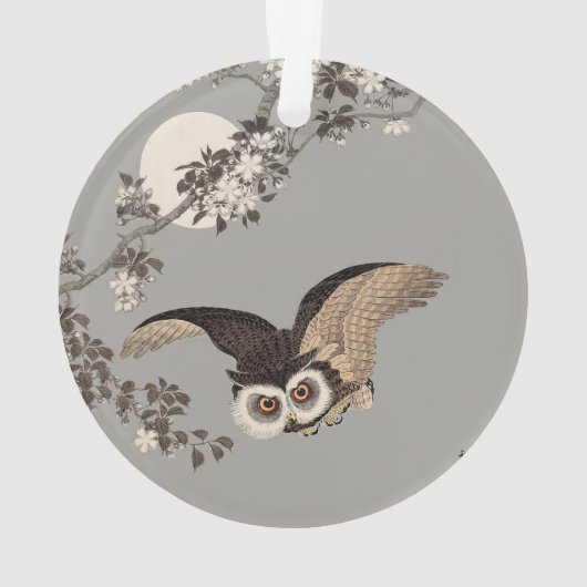 日本のフクロウの夜の木の切り飛んでいるの夜 オーナメント (裏面)