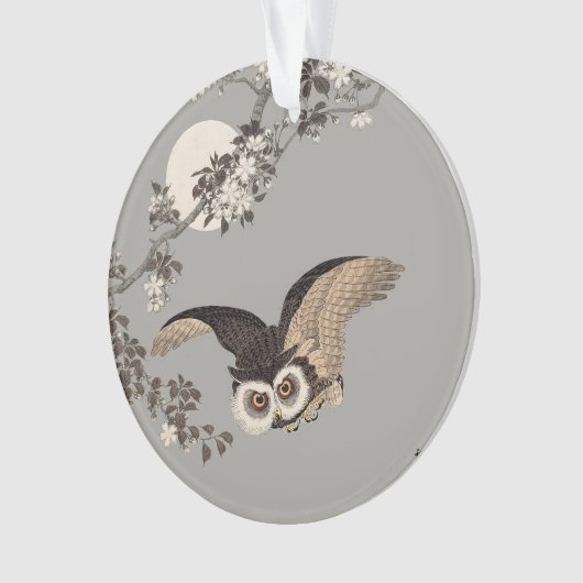 日本のフクロウの夜の木の切り飛んでいるの夜 オーナメント (正面)