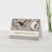 日本のフクロウの夜の木の切り飛んでいるの夜 カード (正面)