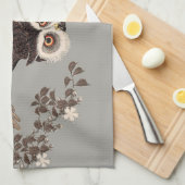 日本のフクロウの夜の木の切り飛んでいるの夜 キッチンタオル (四つ折り)