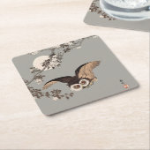 日本のフクロウの夜の木の切り飛んでいるの夜 スクエアペーパーコースター (アングル)