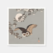 日本のフクロウの夜の木の切り飛んでいるの夜 スタンダードカクテルナプキン (正面)