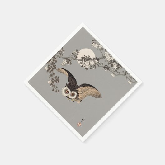 日本のフクロウの夜の木の切り飛んでいるの夜 スタンダードカクテルナプキン (角)