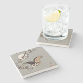 日本のフクロウの夜の木の切り飛んでいるの夜 ストーンコースター (横)