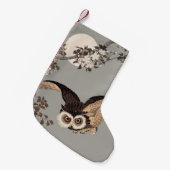 日本のフクロウの夜の木の切り飛んでいるの夜 スモールクリスマスストッキング (正面 (吊り時))