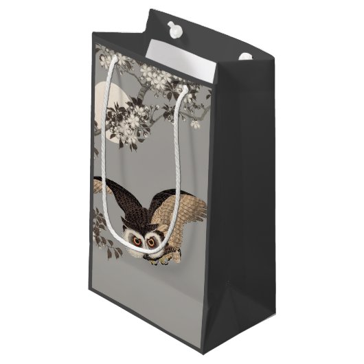 日本のフクロウの夜の木の切り飛んでいるの夜 スモールペーパーバッグ (正面アングル)