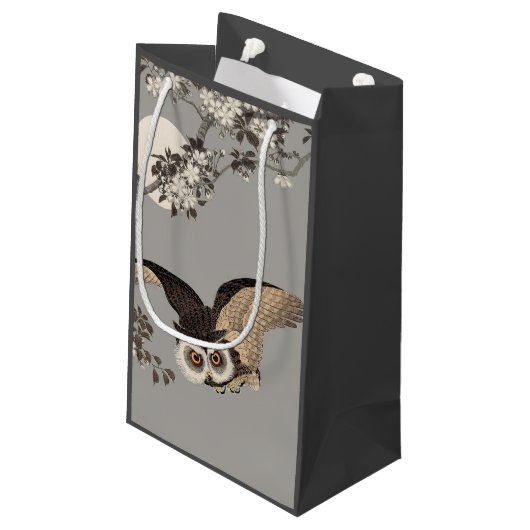 日本のフクロウの夜の木の切り飛んでいるの夜 スモールペーパーバッグ (裏面アングル)