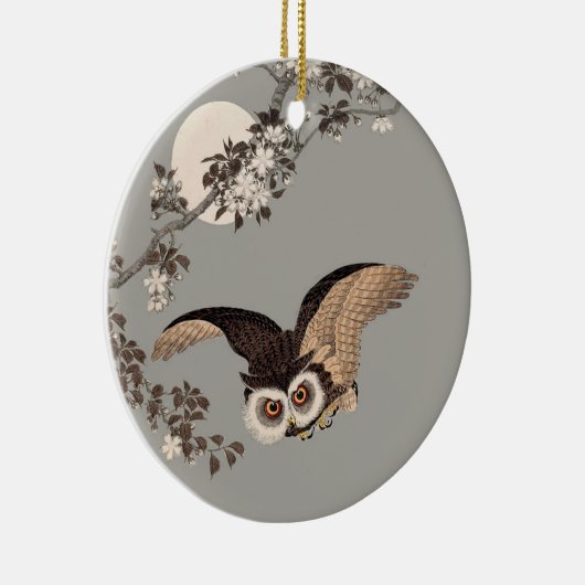 日本のフクロウの夜の木の切り飛んでいるの夜 セラミックオーナメント (右)