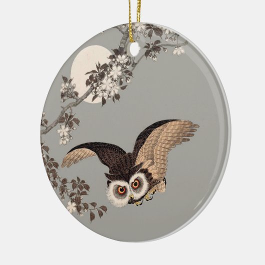 日本のフクロウの夜の木の切り飛んでいるの夜 セラミックオーナメント (左)
