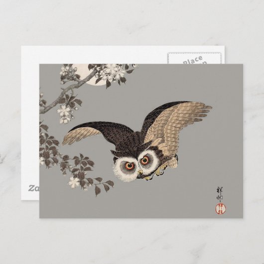日本のフクロウの夜の木の切り飛んでいるの夜 ポストカード (正面/裏面)