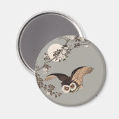 日本のフクロウの夜の木の切り飛んでいるの夜 マグネット (正面/裏面)