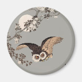 日本のフクロウの夜の木の切り飛んでいるの夜 マグネット (正面)