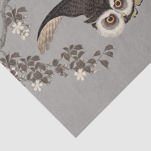 日本のフクロウの夜の木の切り飛んでいるの夜 薄葉紙 (詳細)