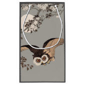 日本のフクロウの夜 月 木版画 飛ぶ夜 スモールペーパーバッグ (裏面)