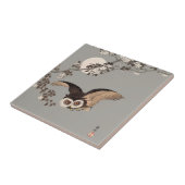 日本のフクロウの夜 月 木版画 飛ぶ夜 タイル (側面)