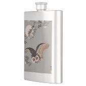 日本のフクロウの夜 月 木版画 飛ぶ夜 フラスク (左)