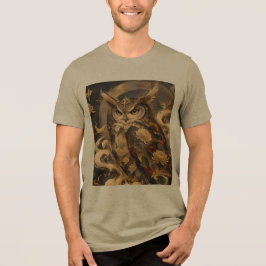 日本のフクロウアート | 伝統的なフクロウの守護神デザイン トライブレンドTシャツ