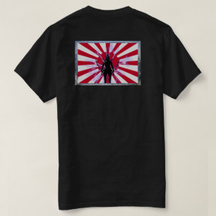 日本のフレーム旗と昇る太陽のサムライ武士 Tシャツ