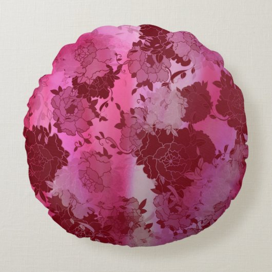 日本のフローラの赤いパターン ラウンドクッション (正面)