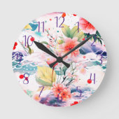 日本のフローラカラフルキッチンフラワー ラウンド壁時計 (正面)