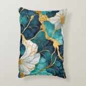 日本のフローラティール(緑がかった色)金ゴールド アクセントクッション (裏面(縦))