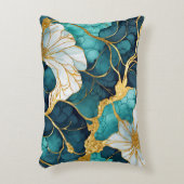 日本のフローラティール(緑がかった色)金ゴールド アクセントクッション (正面(垂直))