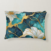 日本のフローラティール(緑がかった色)金ゴールド アクセントクッション (裏面)
