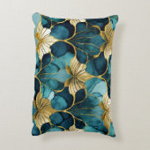 日本のフローラティール(緑がかった色)金ゴールド アクセントクッション (裏面(縦))