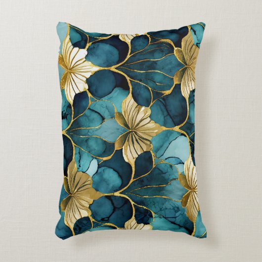 日本のフローラティール（緑がかった色）金ゴールド アクセントクッション (正面(垂直))